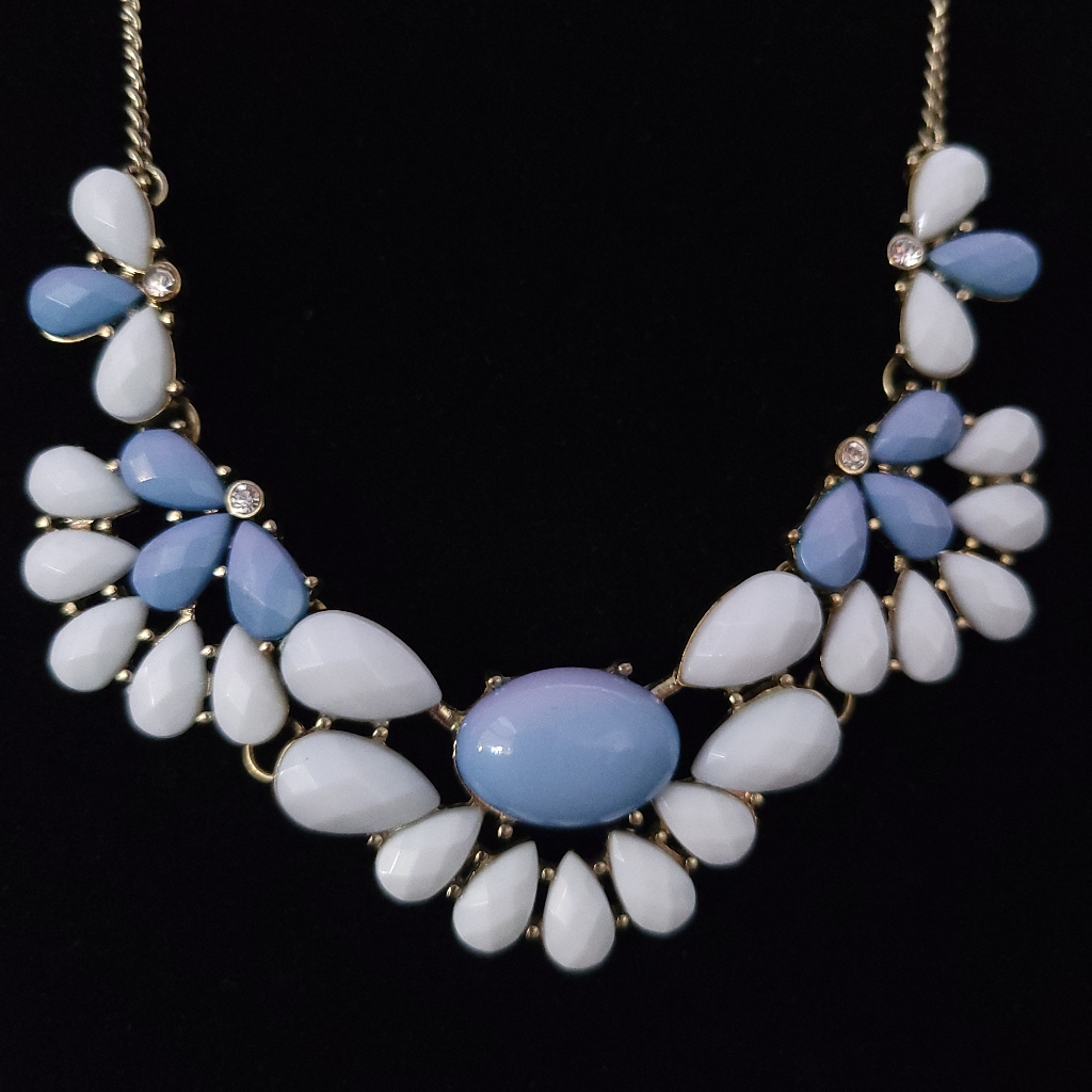 Blue Faceted Crystal Accents Bib Statement Necklace